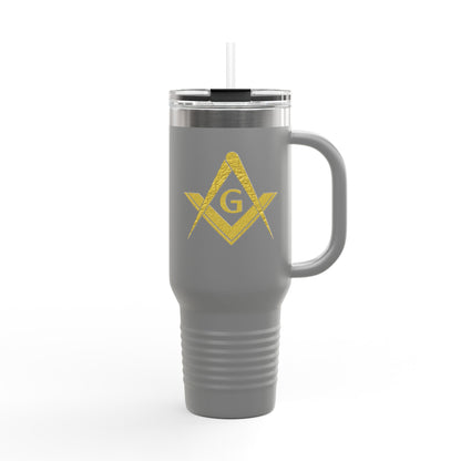 Two-Sided Simple Square and Compass Insulated Travel Tumbler (40oz) - Gold Leaf