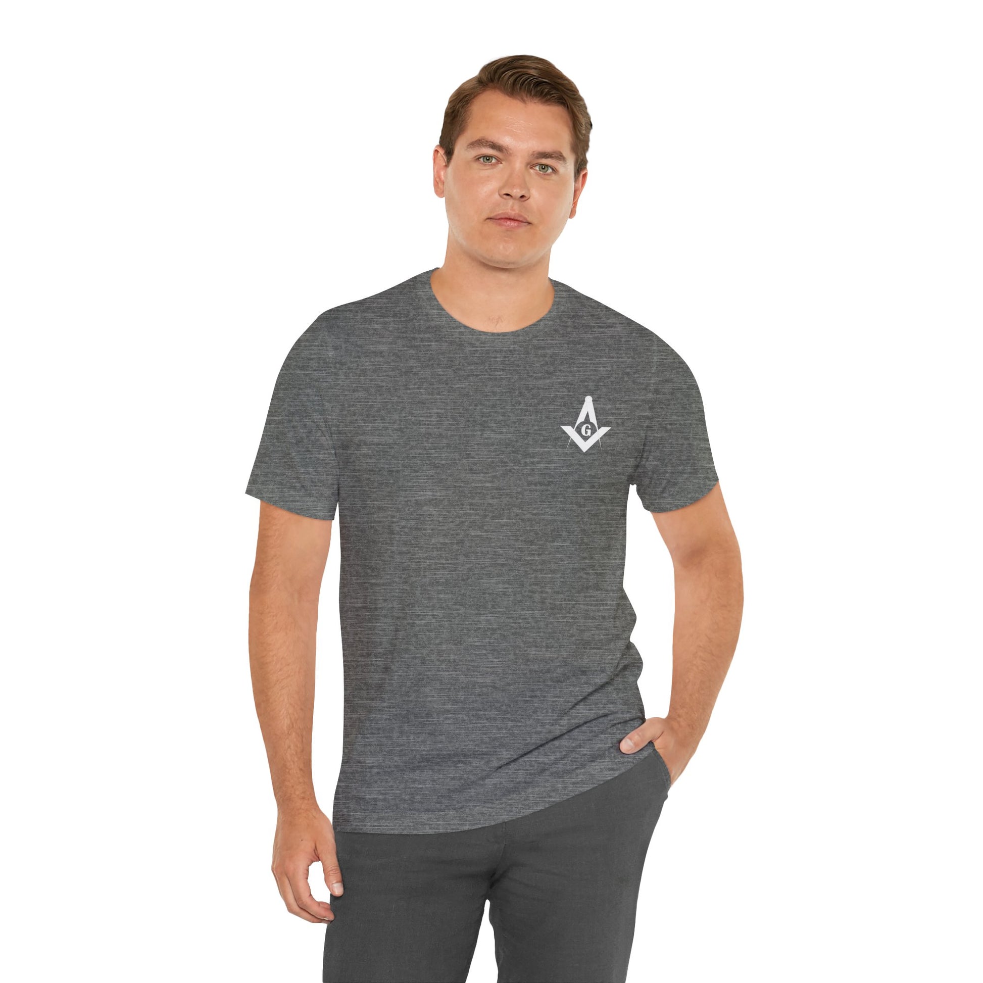 Fellowcraft T-Shirt from Channel Islands Lodge 214 in dark colors, made by Printify, featuring lodge emblem and lodge details.