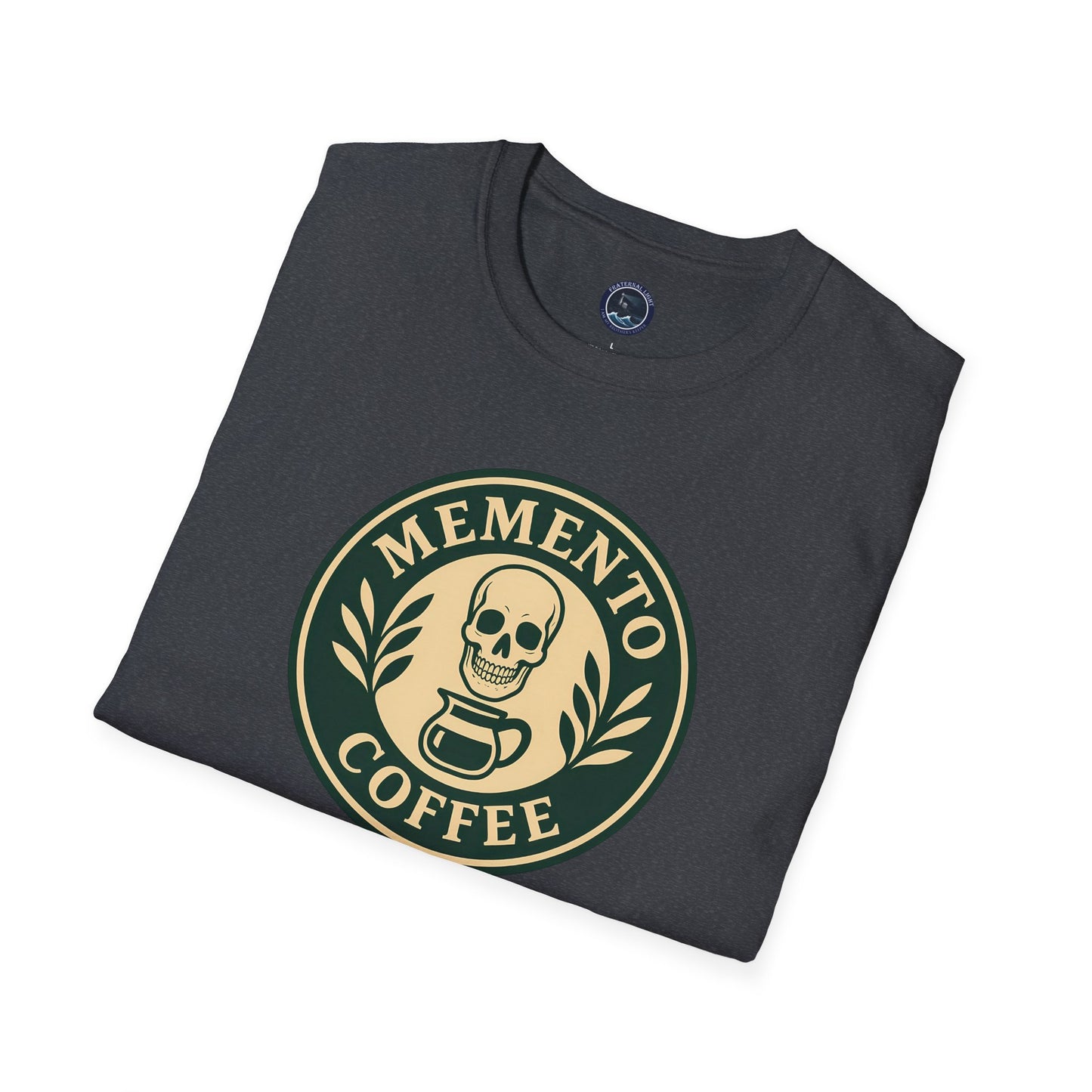 Memento Coffee Softstyle T-Shirt - Acacia (Green/Tan, Front Print)