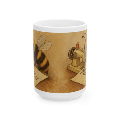 "Sew Mote It Bee" Ceramic Mug - Vintage Illustration (Wrapped)