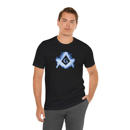 Flaming Square and Compass Short Sleeve T-Shirt - Blue Flames