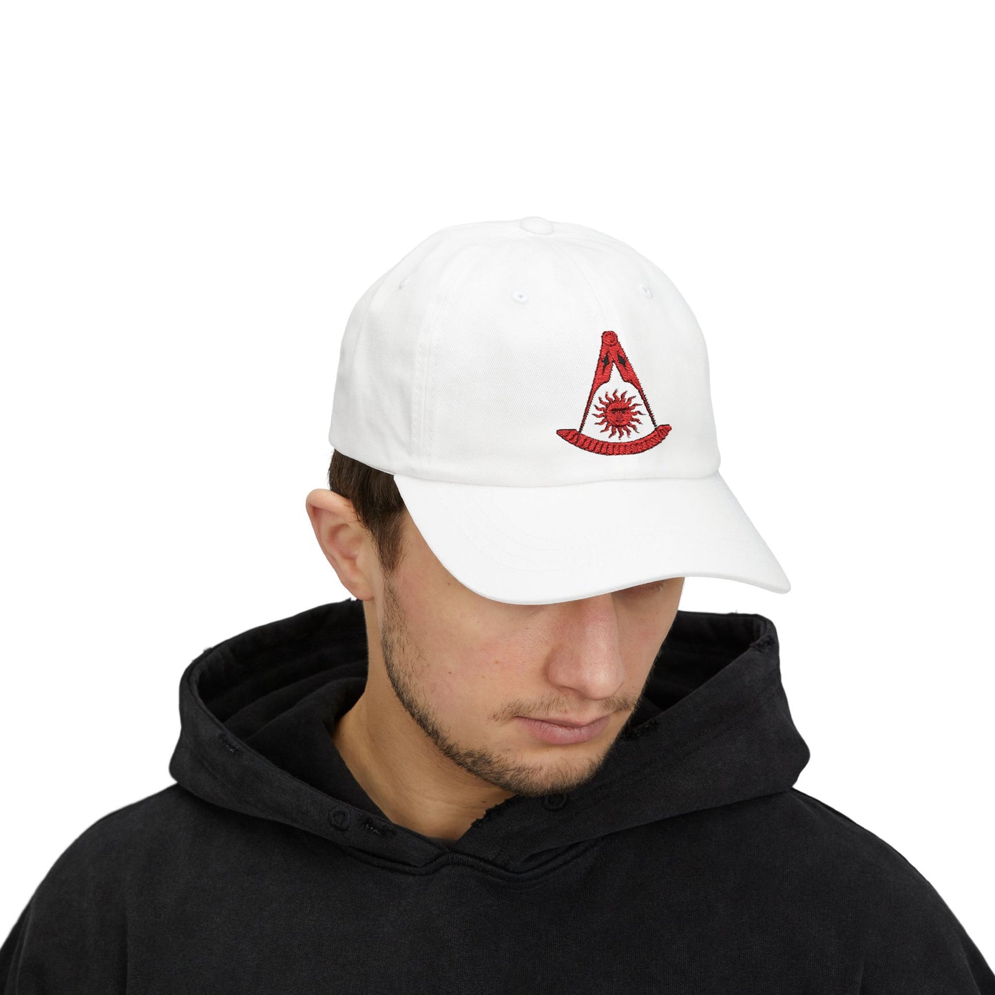 Past Master Embroidered Dad Cap – Compass & Quadrant (Red)