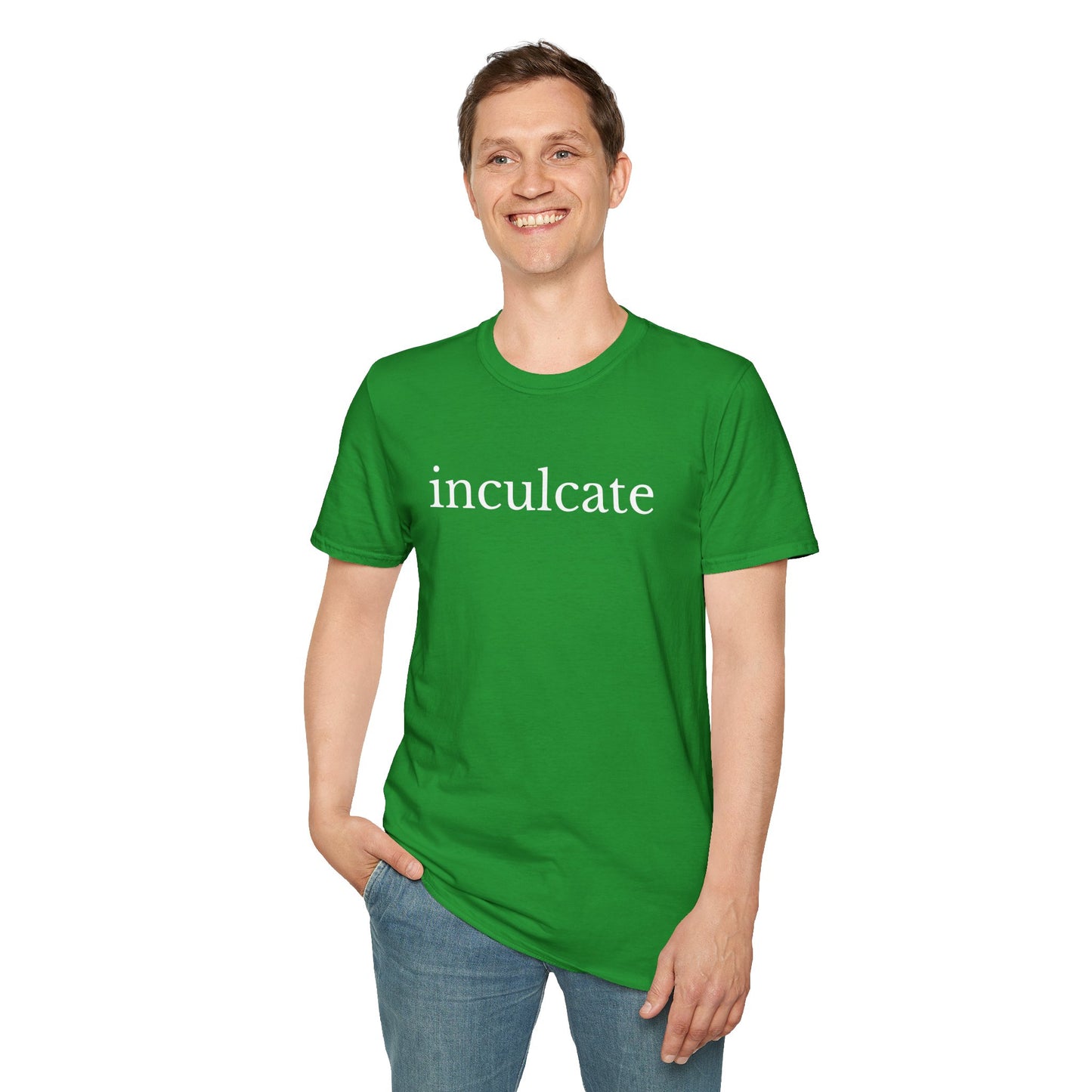 "inculcate" Softstyle T-Shirt (White Letters, Lowercase)