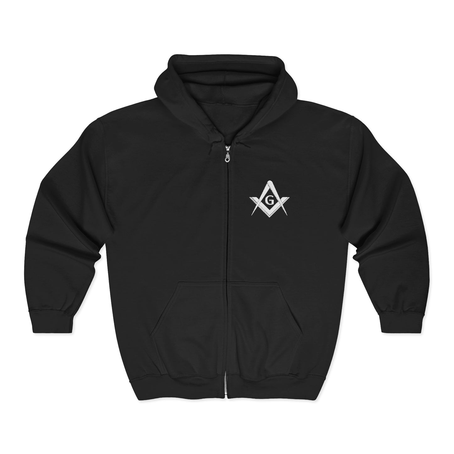 Embroidered Full Zip Hooded Sweatshirt - Square & Compass (White)
