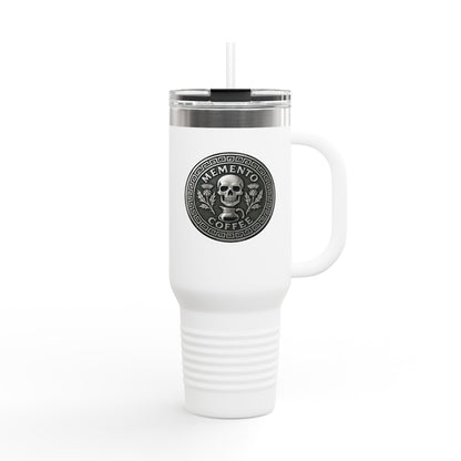 Two-Sided "Memento Coffee" Insulated Travel Tumbler (40oz) - Silver Emblem