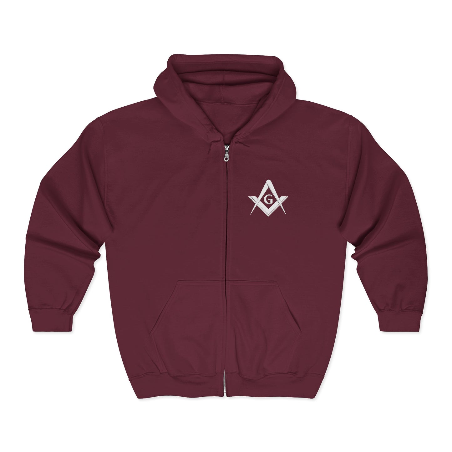 Embroidered Full Zip Hooded Sweatshirt - Square & Compass (White)