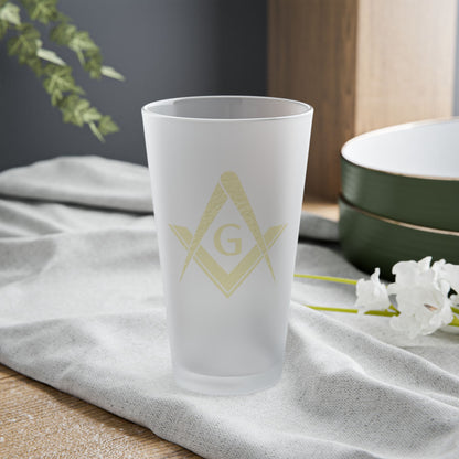 Simple Square and Compass Frosted Pint Glass (16oz) - Gold Leaf