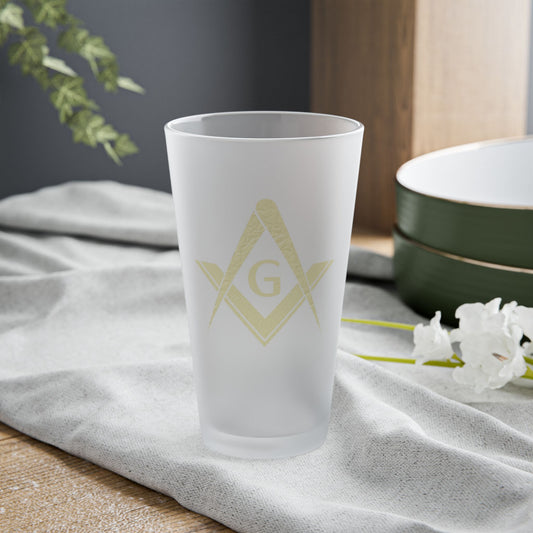 Simple Square and Compass Frosted Pint Glass (16oz) - Gold Leaf