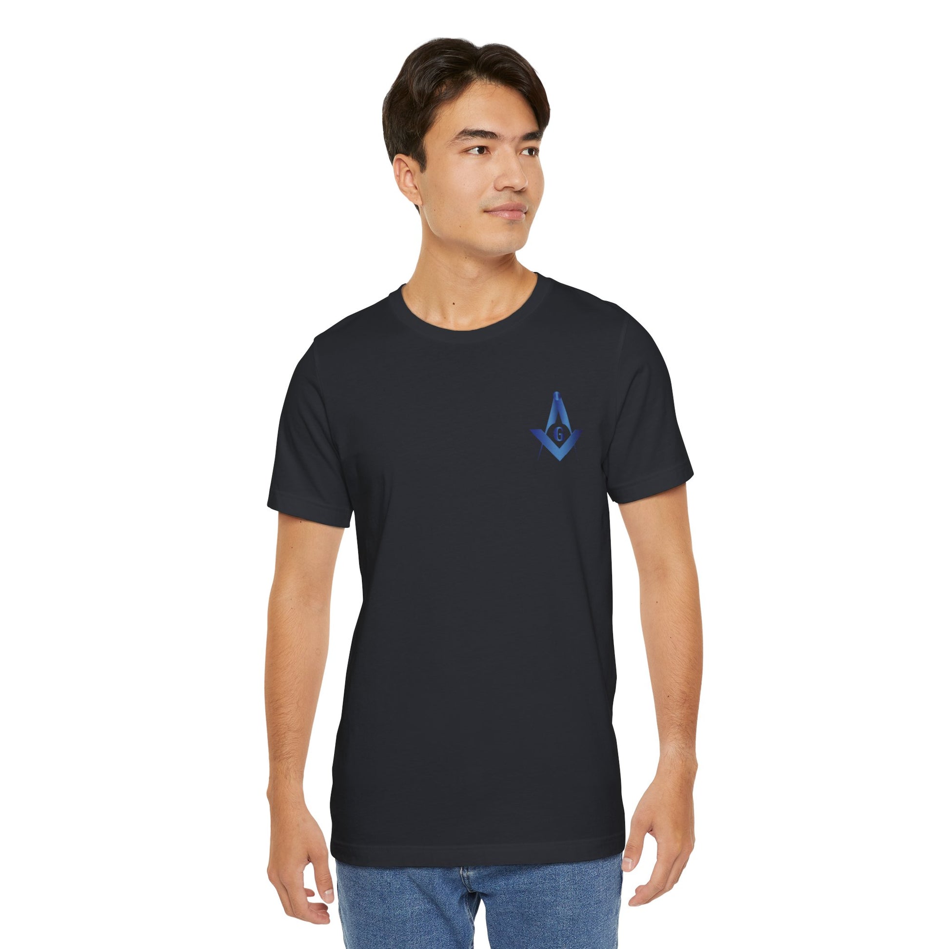 Sapphire Channel Islands Lodge 214 Entered Apprentice short sleeve T-shirt by Printify, featuring lodge logo and design on front.