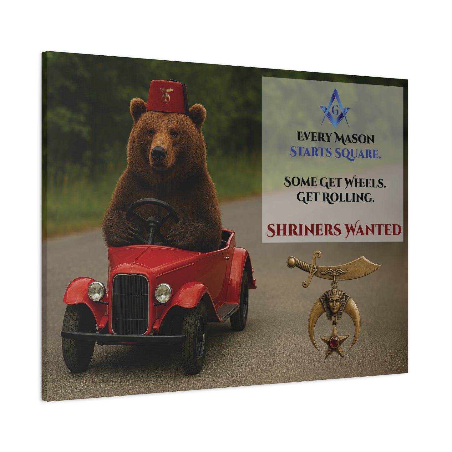 Shriners Get Rolling Mini Car Premium Matte Canvas Print - Stretched (1.25")