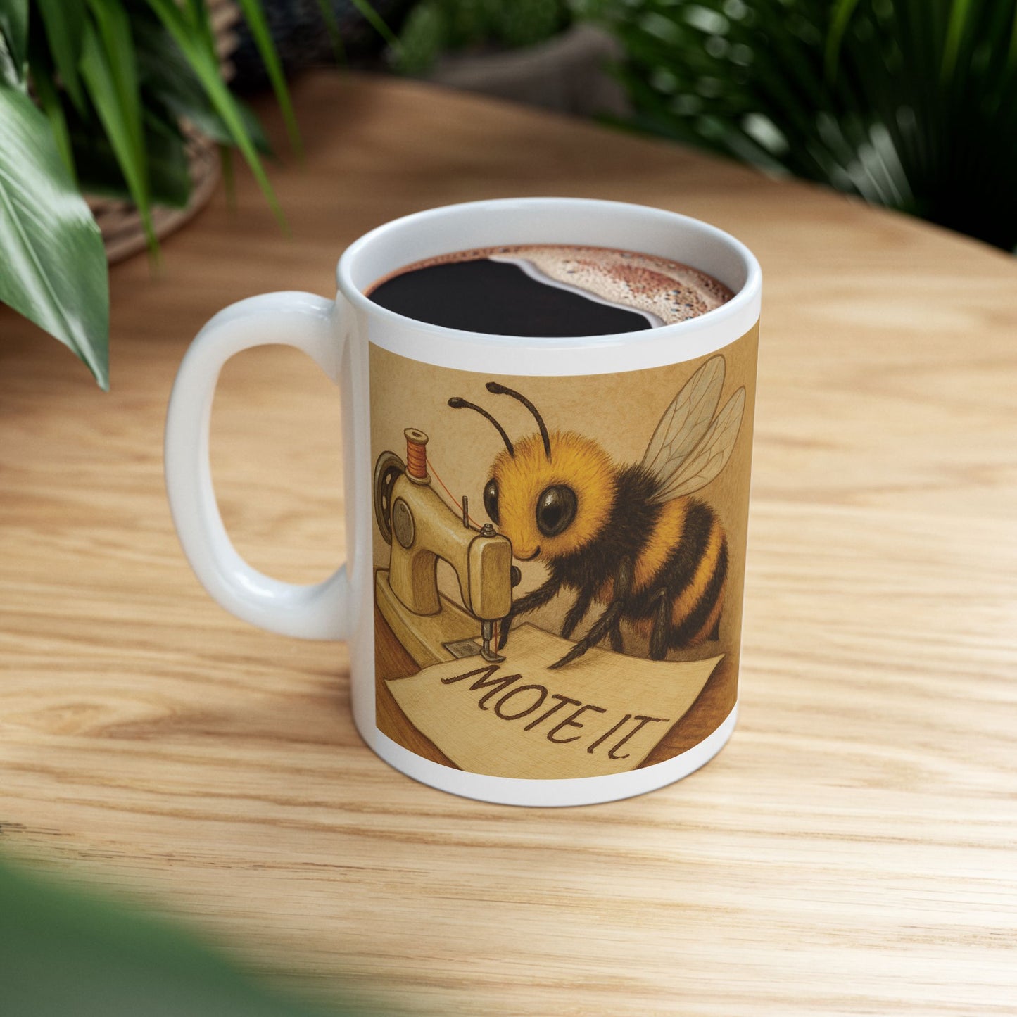 "Sew Mote It Bee" Ceramic Mug - Vintage Illustration (Wrapped)