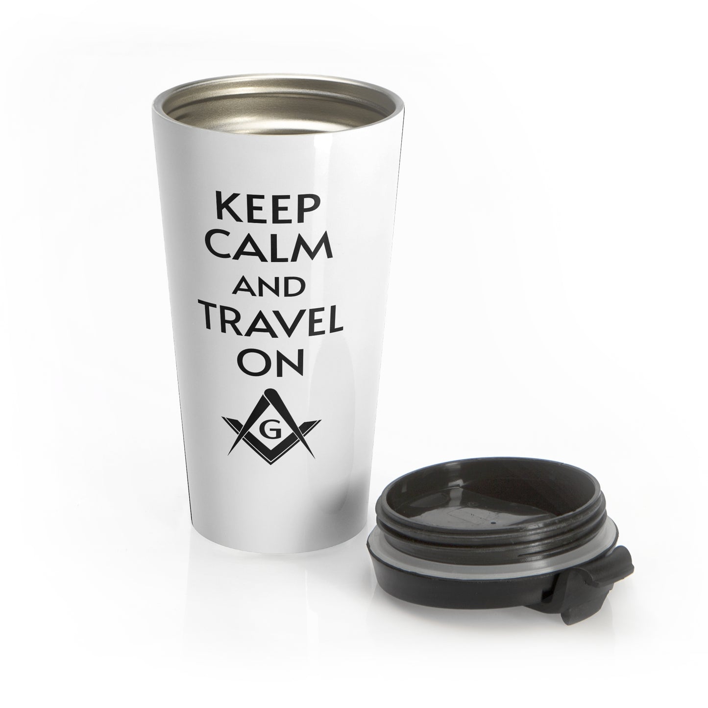 "Keep Calm and Travel On" -  15oz Stainless Steel Tumbler