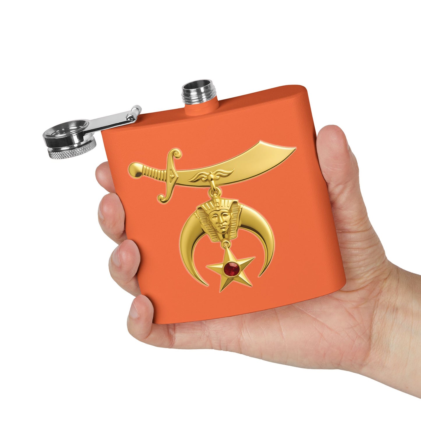 Shriner Stainless Steel Flask - Jeweled Gold Emblem
