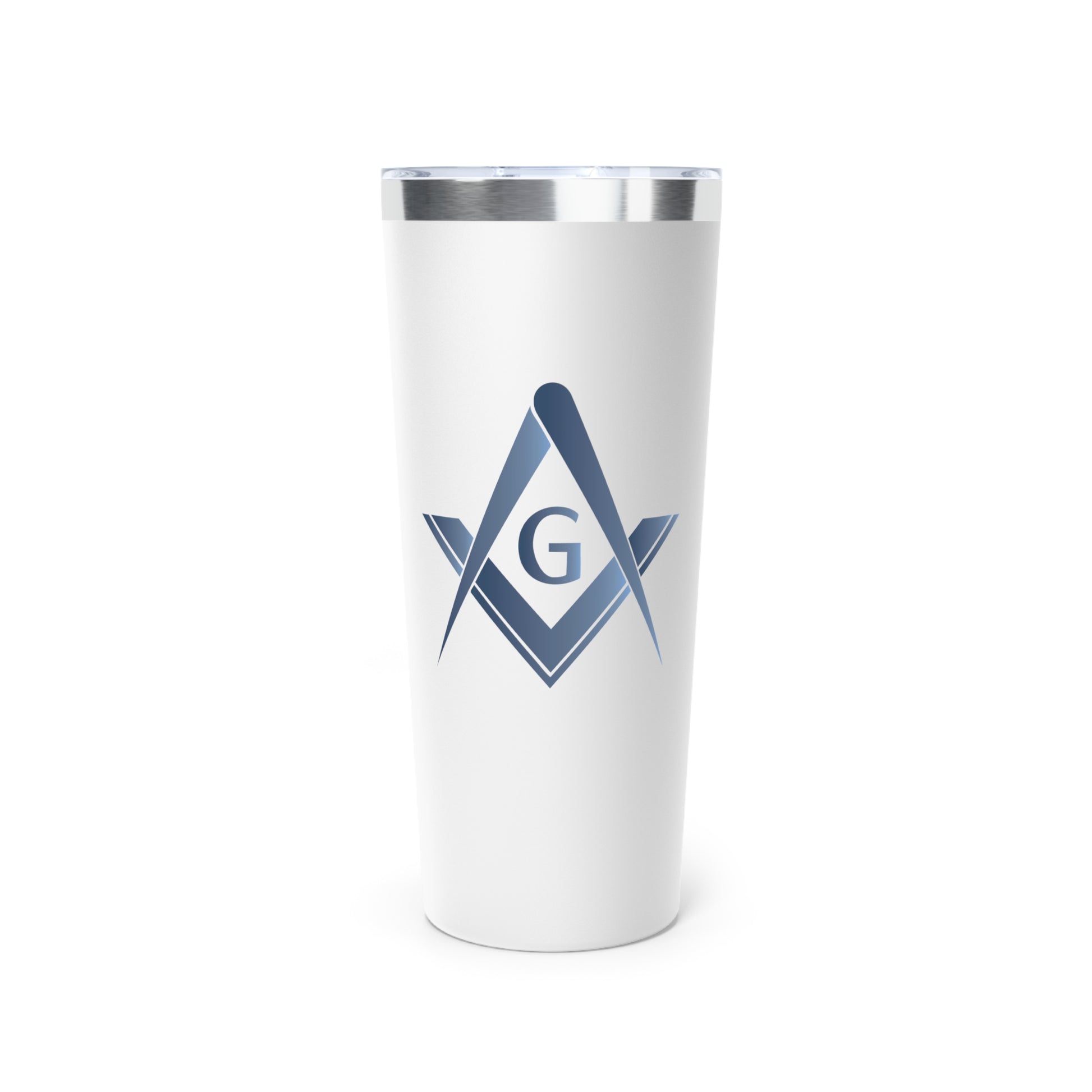 Copper vacuum-insulated 22oz mug with square and compass design in stone gradient, featuring a simple square and compass logo.