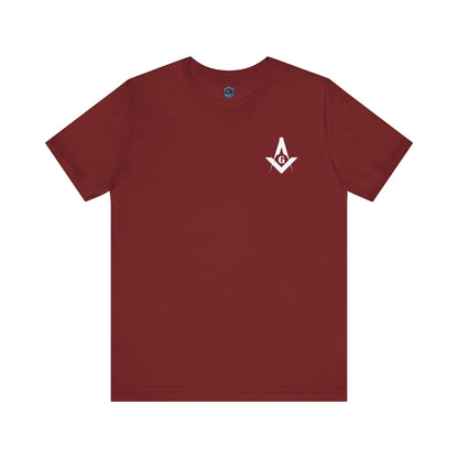 Fellowcraft T-Shirt in dark colors featuring Channel Islands Lodge 214 logo, made by Printify, with a comfortable fit.