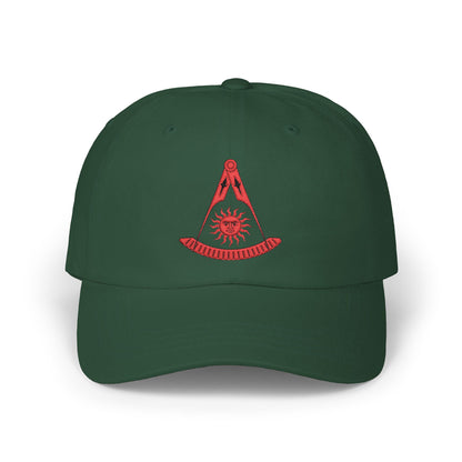 Past Master Embroidered Dad Cap – Compass & Quadrant (Red)