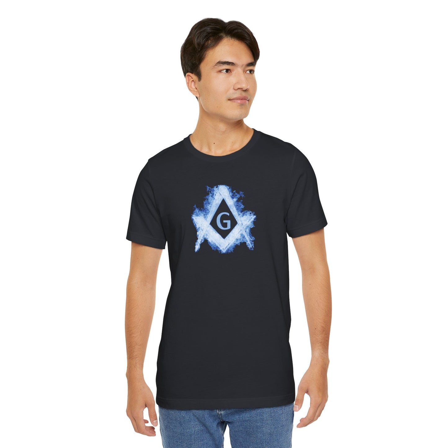 Flaming Square and Compass Short Sleeve T-Shirt - Blue Flames