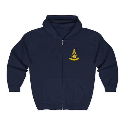 Past Master Embroidered Heavy Blend Full Zip Hooded Sweatshirt - Compass & Quadrant (Greek Key Pattern)