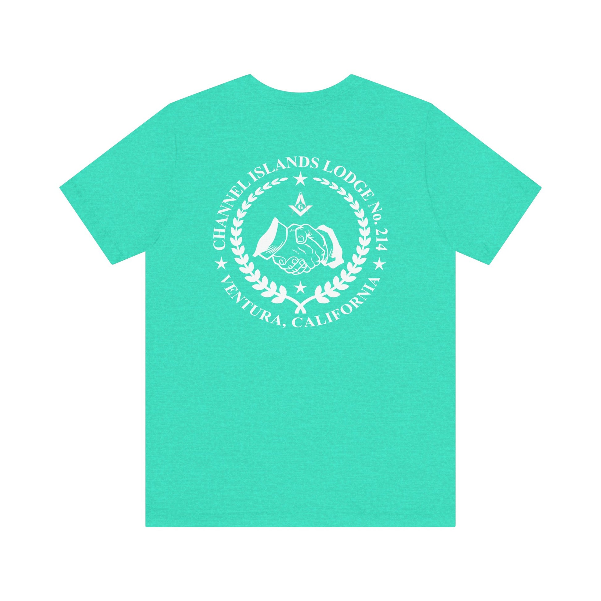 Brightly colored Fellowcraft T-Shirt from Channel Islands Lodge 214 by Printify, featuring vibrant lodge-themed design.