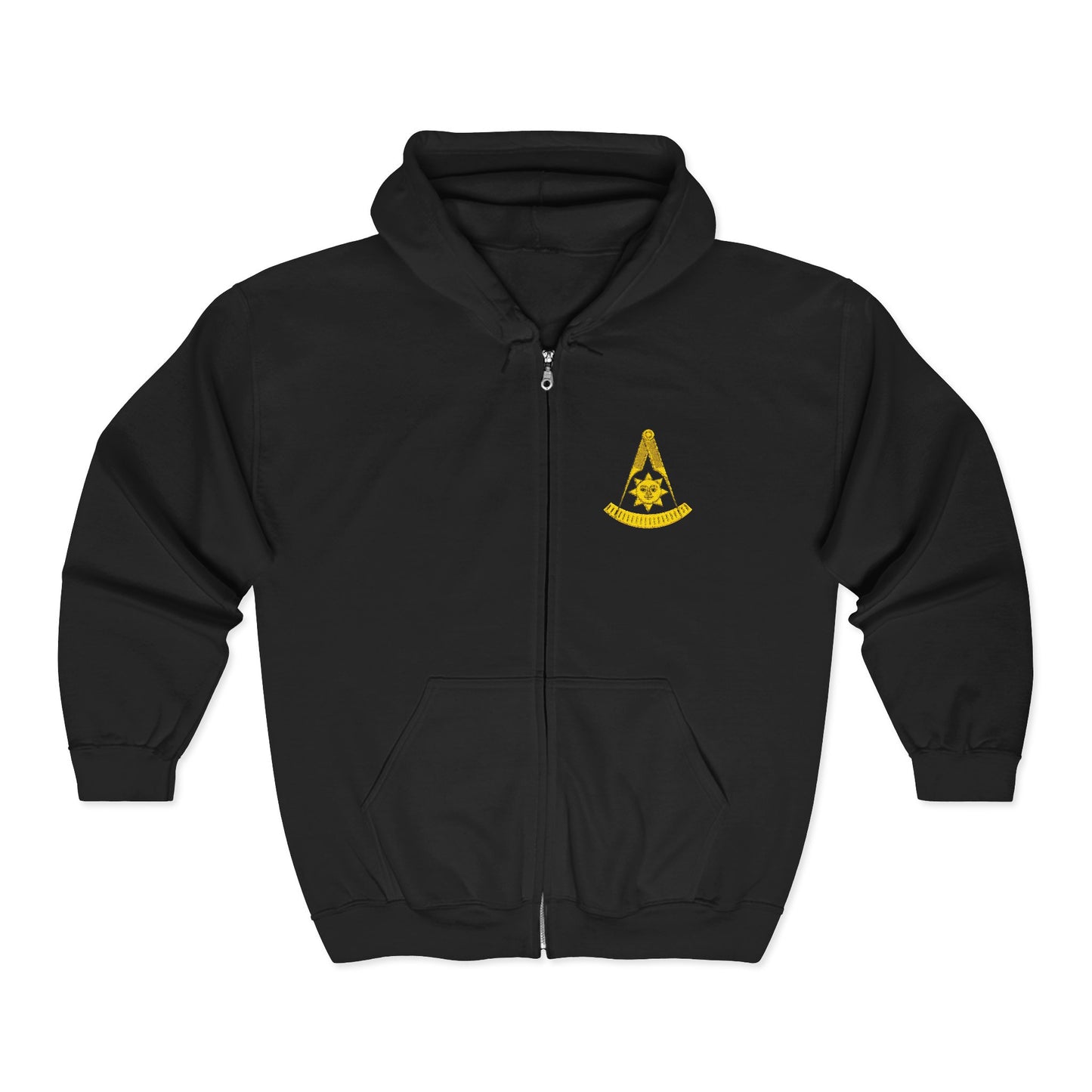 Past Master Embroidered Heavy Blend Full Zip Hooded Sweatshirt - Compass & Quadrant (Greek Key Pattern)
