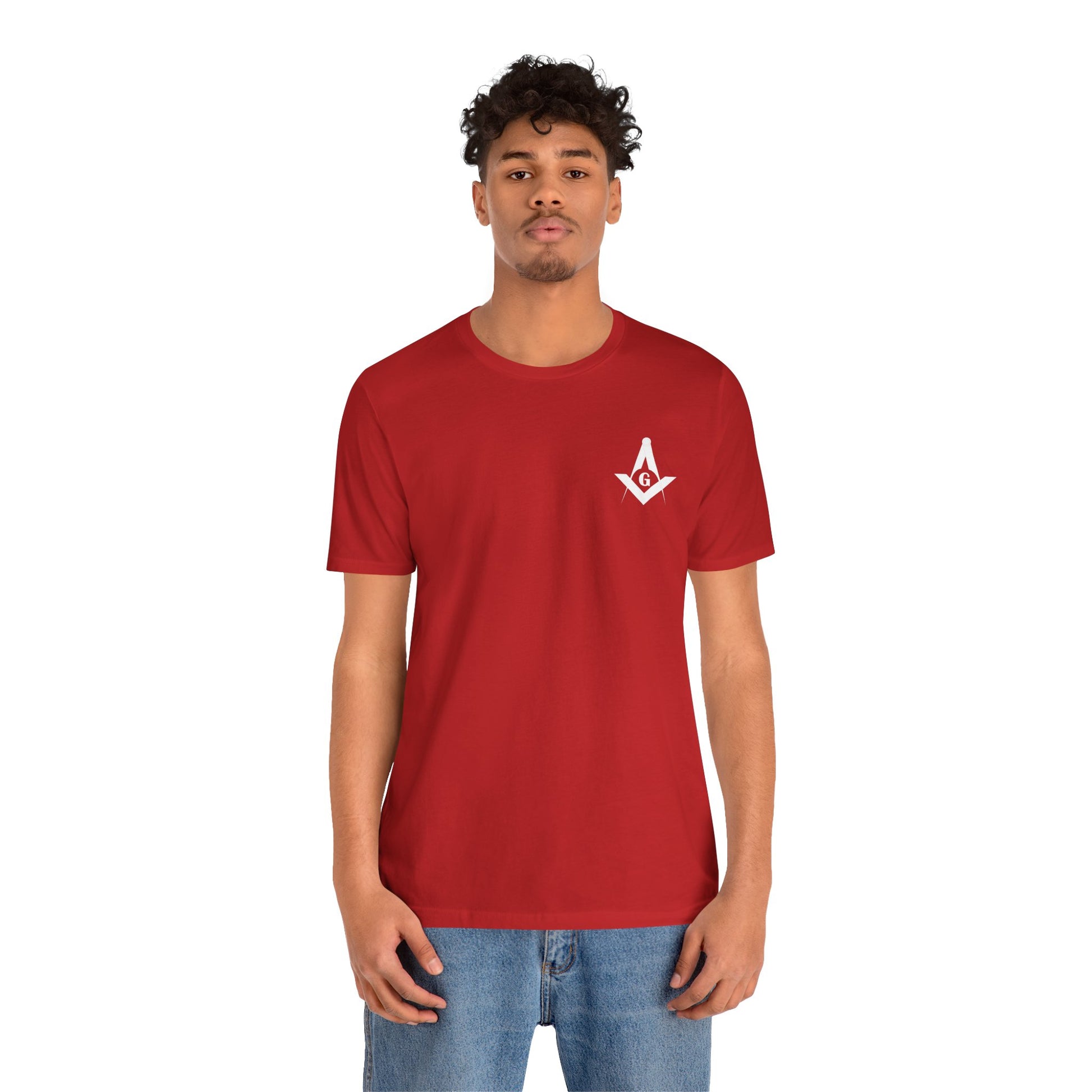 Bright colorful Fellowcraft T-shirt from Printify featuring Channel Islands Lodge 214 logo on front.