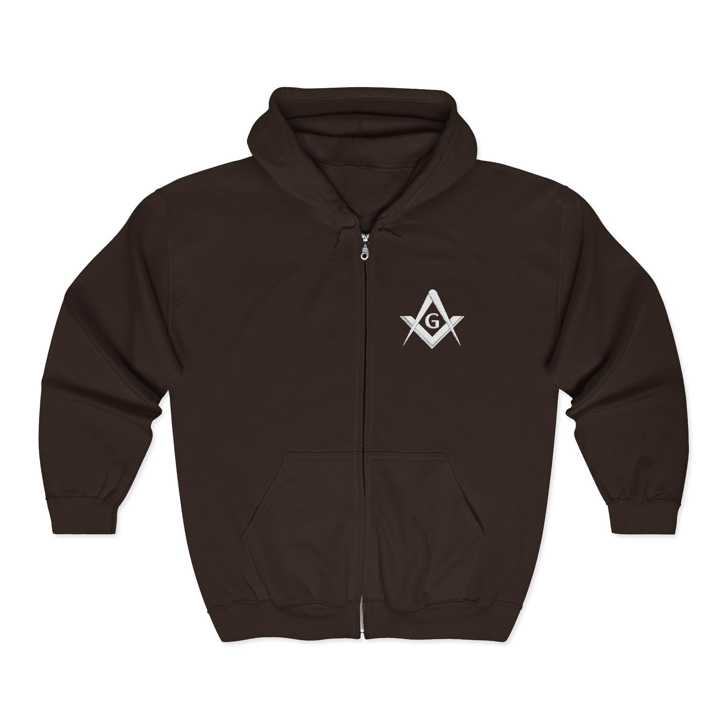 Embroidered Full Zip Hooded Sweatshirt - Square & Compass (White)