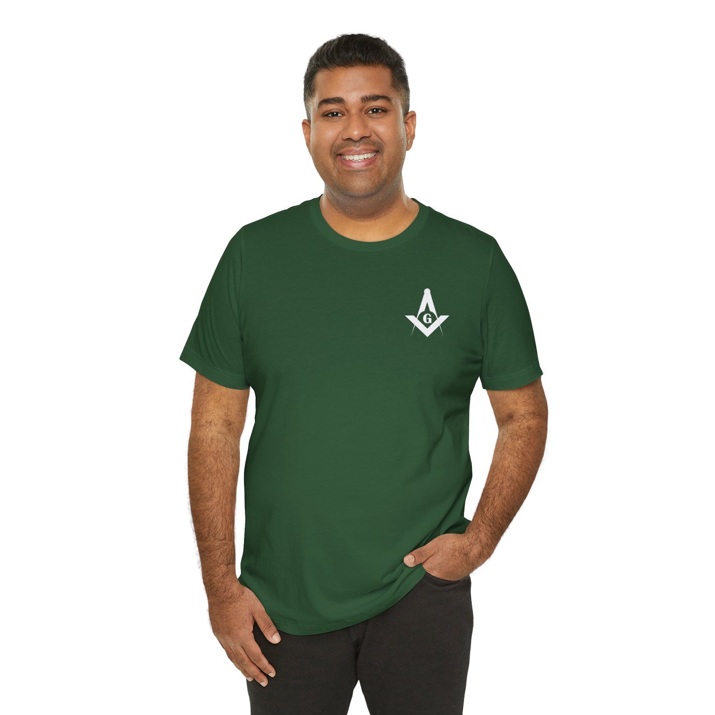 Fellowcraft T-Shirt by Printify featuring Channel Islands Lodge 214 in blue and green colors, casual clothing design.
