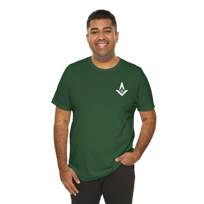 Fellowcraft T-Shirt by Printify featuring Channel Islands Lodge 214 in blue and green colors, casual clothing design.