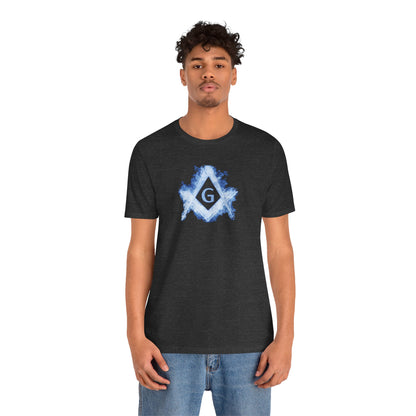 Flaming Square and Compass Short Sleeve T-Shirt - Blue Flames