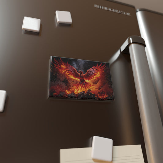 Rising Phoenix Metal Button Magnet - Mythic Beasties (Rectangle, 1 or 10 pack)