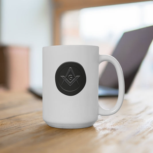 Simple Square and Compass Custom Wax Seal White Ceramic Coffee Mug (11oz, 15oz)