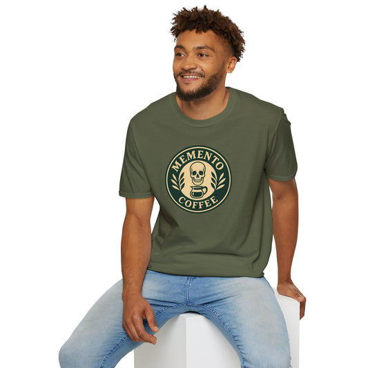 Memento Coffee Softstyle T-Shirt - Acacia (Green/Tan, Front Print)