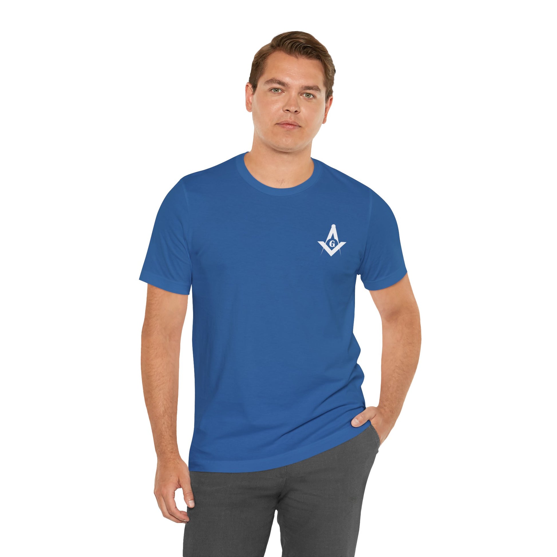 Fellowcraft T-Shirt from Channel Islands Lodge 214 featuring blue and green design, made by Printify.