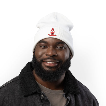Past Master with Skull Embroidered Knit Beanie – Compass & Quadrant (Red)