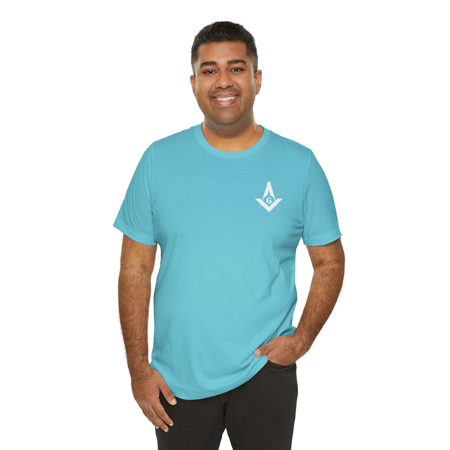 Fellowcraft T-Shirt from Channel Islands Lodge 214 featuring blue and green design, made by Printify.