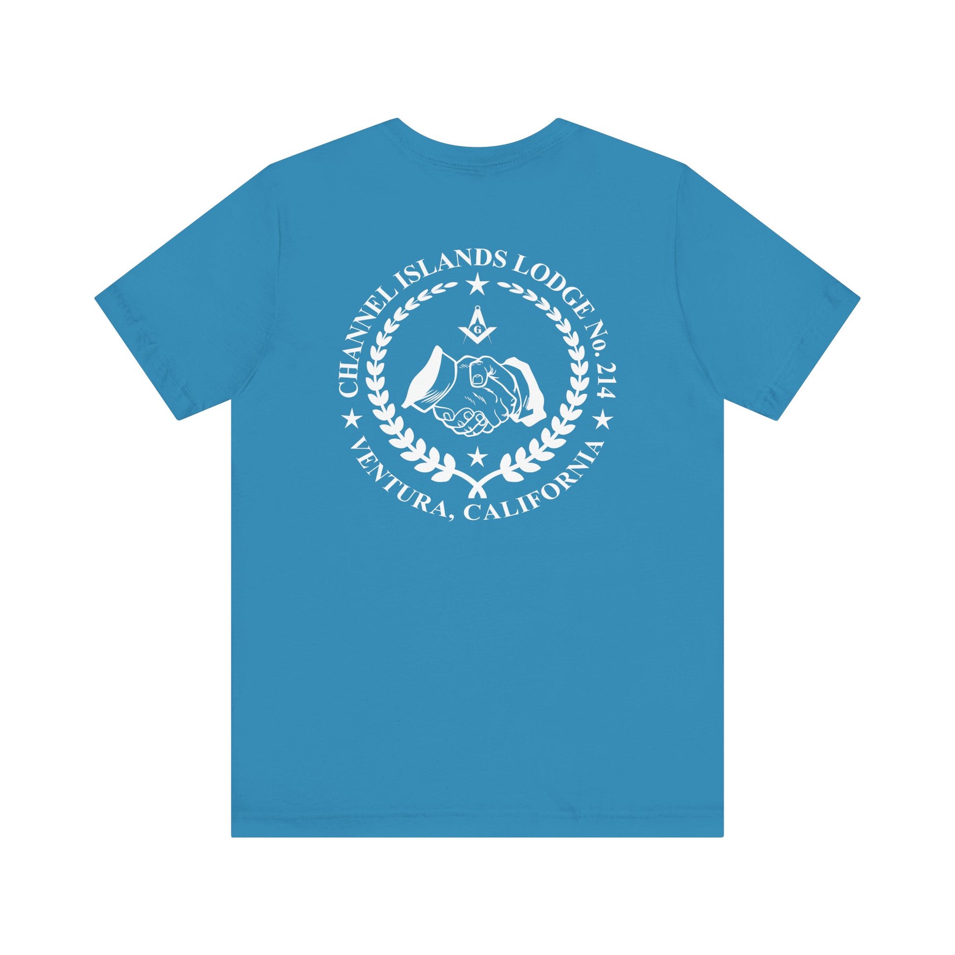 Entered Apprentice T-Shirt from Channel Islands Lodge 214 featuring blue and green design, made by Printify.