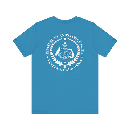 Entered Apprentice T-Shirt from Channel Islands Lodge 214 featuring blue and green design, made by Printify.
