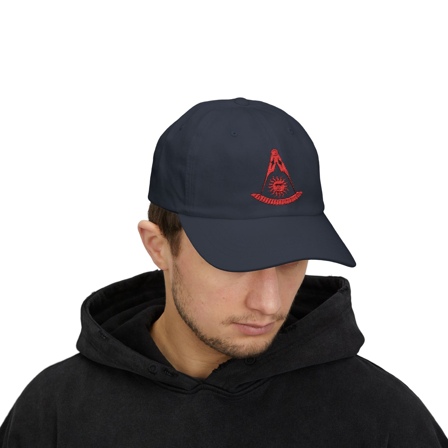 Past Master Embroidered Dad Cap – Compass & Quadrant (Red)