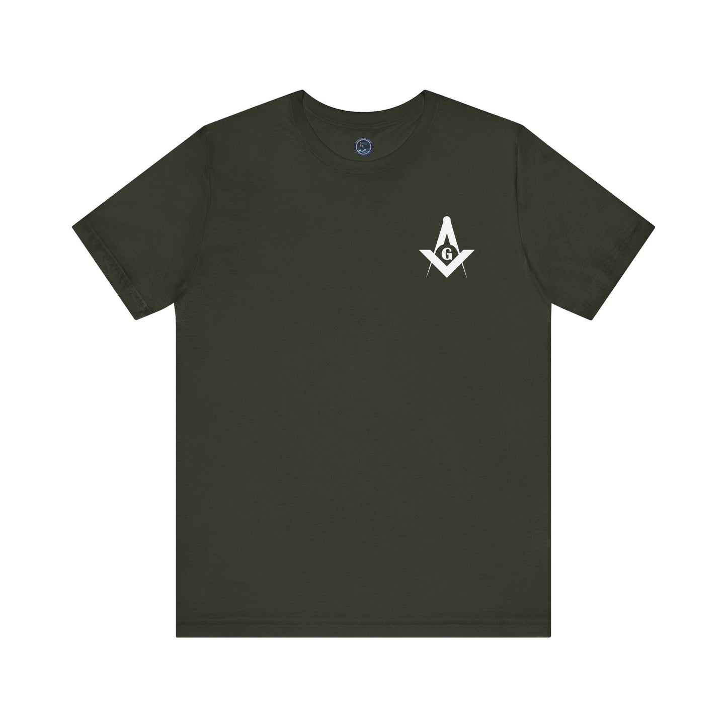 Dark-colored Entered Apprentice T-Shirt from Channel Islands Lodge 214 by Printify, featuring lodge emblem and detailed design.