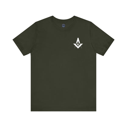 Dark-colored Entered Apprentice T-Shirt from Channel Islands Lodge 214 by Printify, featuring lodge emblem and detailed design.