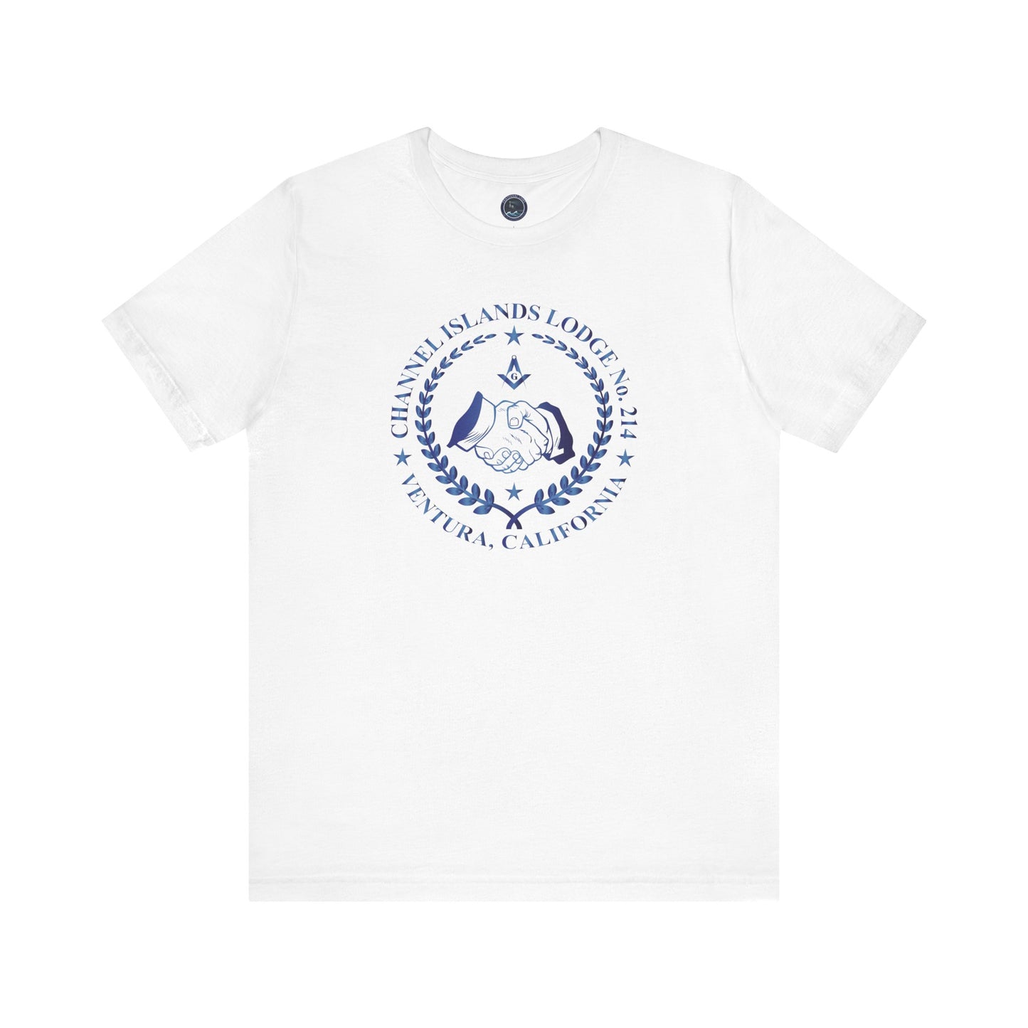 Channel Islands Lodge 214 short sleeve T-Shirt by Printify in sapphire gradient, featuring a comfortable fit and vibrant color.