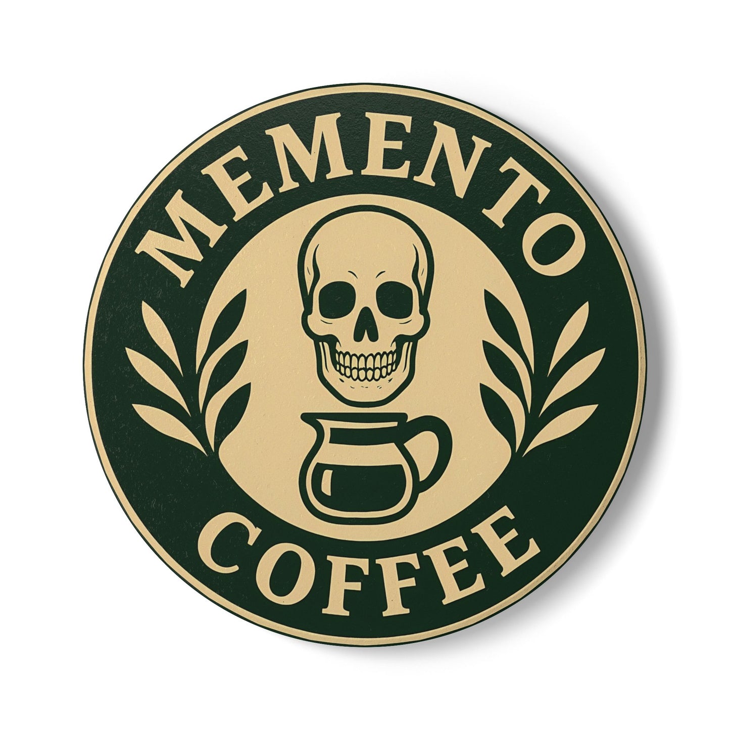 "Memento Coffee" Ceramic Coaster - Acacia (Green/Tan, Round, 1 Unit)