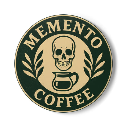 "Memento Coffee" Ceramic Coaster - Acacia (Green/Tan, Round, 1 Unit)