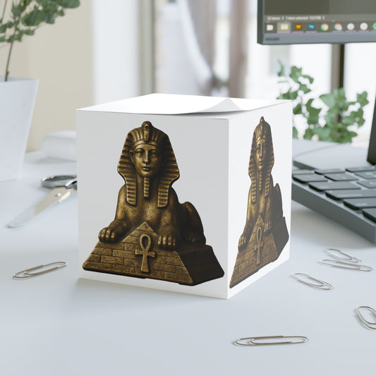 Weathered Golden Sphinx with Pyramid and Ankh 4-Sided Note Cube