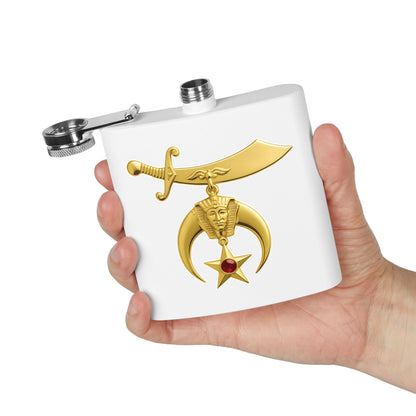 Shriner Stainless Steel Flask - Jeweled Gold Emblem