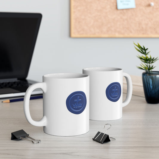 Two-Sided Blue Wax Seal Knights Templar White Ceramic Mug, (11oz, 15oz)