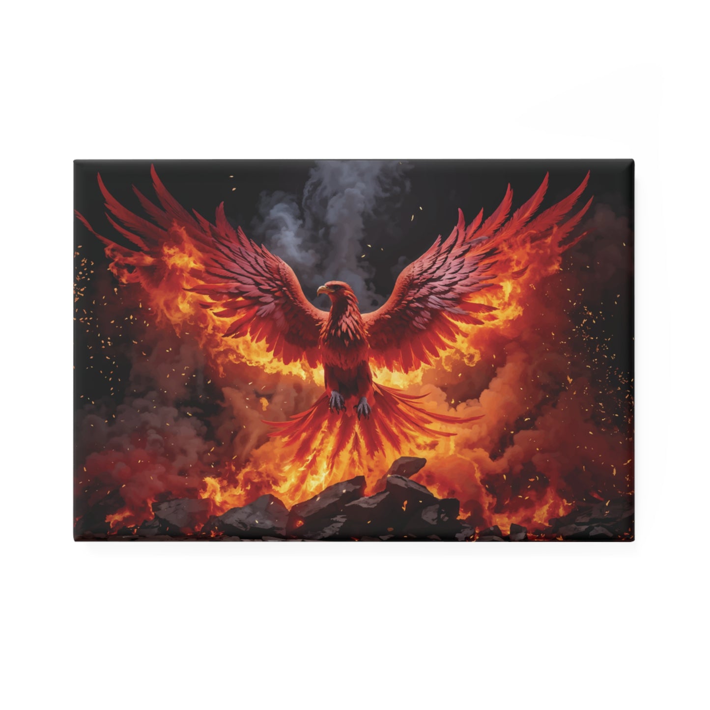 Rising Phoenix Metal Button Magnet - Mythic Beasties (Rectangle, 1 or 10 pack)