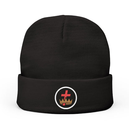 Knights Templar Encircled Cross and Crown - Embroidered Knit Beanie