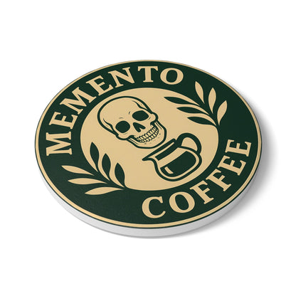 "Memento Coffee" Ceramic Coaster - Acacia (Green/Tan, Round, 1 Unit)