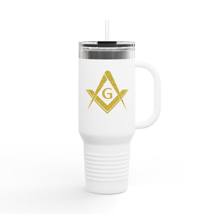 Two-Sided Simple Square and Compass Insulated Travel Tumbler (40oz) - Gold Leaf